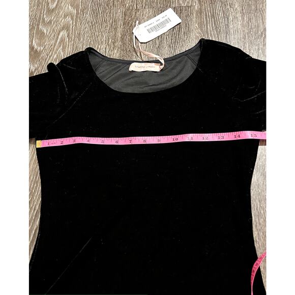 NWT Traffic People Black Velvet Bodysuit Sz XS Long Sleeve Scoop Neck One Piece - Picture 13 of 14